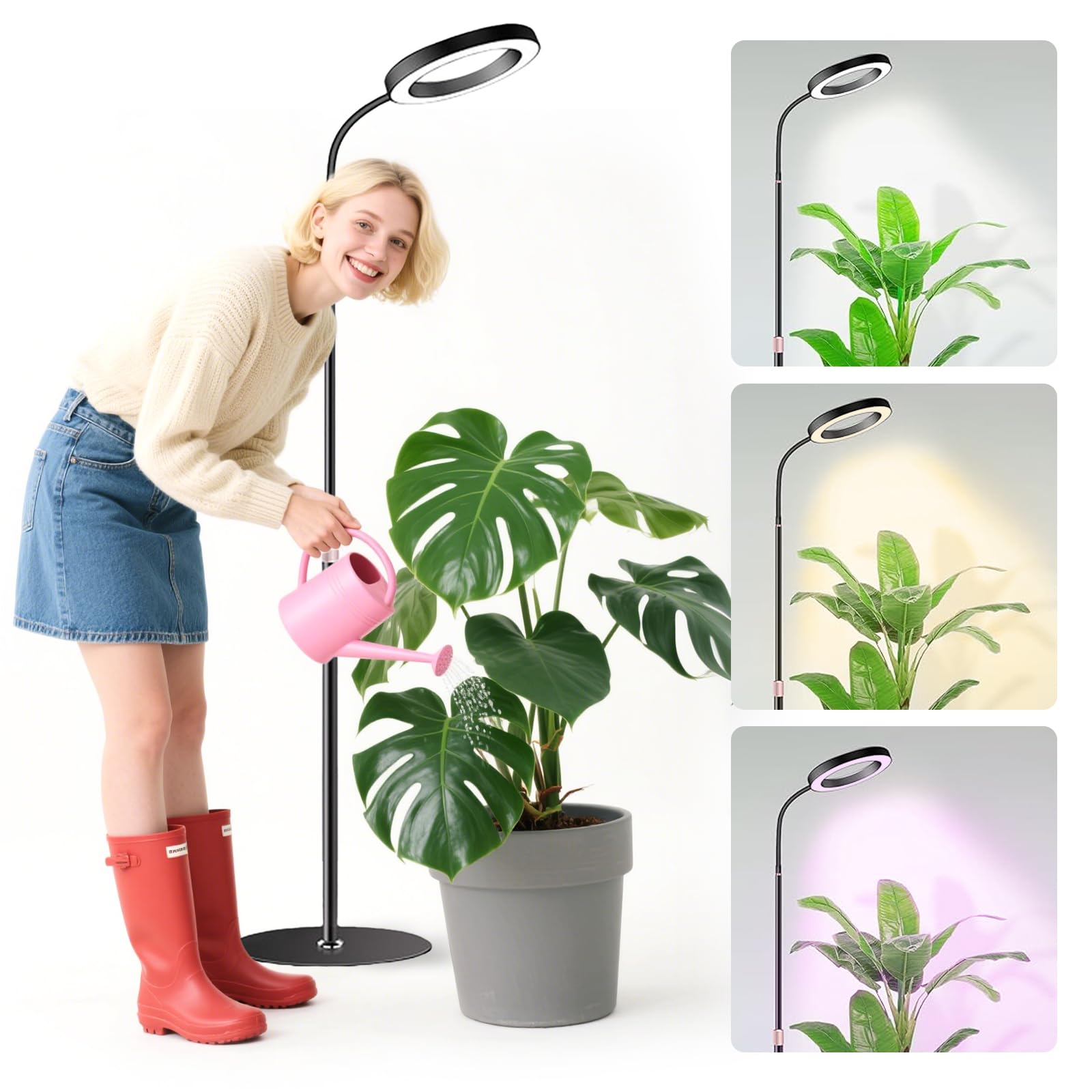 Lampe Horticole LED, Spectre Complet 380-800nm avec Minuterie 6/12/16H, 3 Modes & 10 Niveaux de Luminosité, Hauteur Réglable 57-170cm, pour Plantes d'Intérieur, Livrée avec Timer et Adaptateur