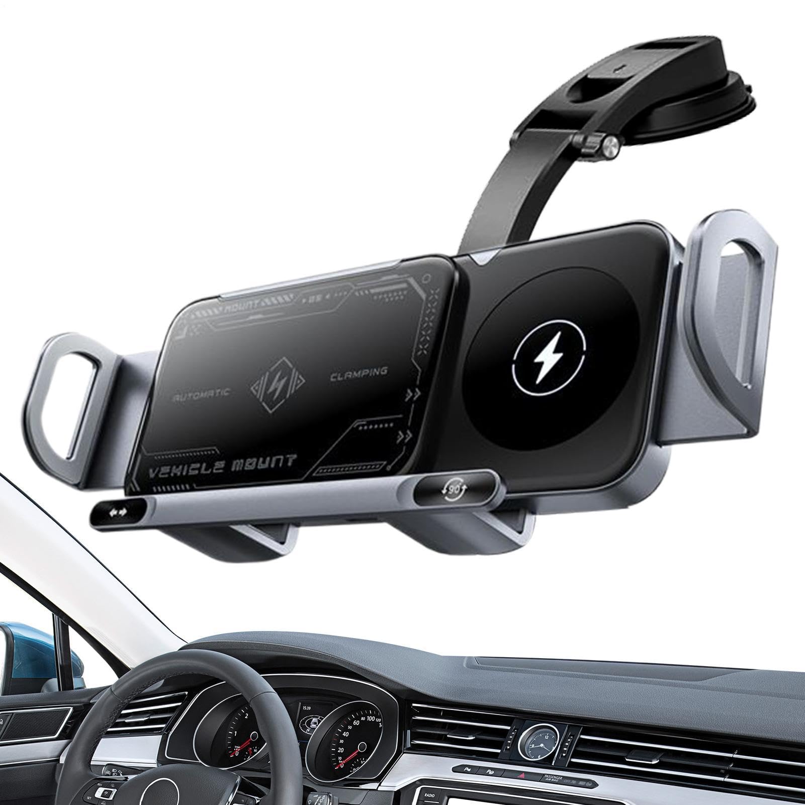 Caricatore Wireless per Auto Supporto per Cellulare in Auto | Supporto Smartphone Auto Caricabatterie 15W Doppia Bobina