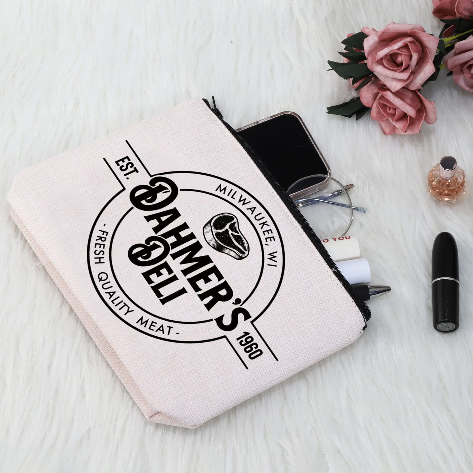 Serial Killer Inspired Gift Dahmer's Deli Makeup Bag Serial Killer Fan Cosmetic Bag True Crime Fan Gift Zipper Travel Bag (Dahmer Deli) - Image 4