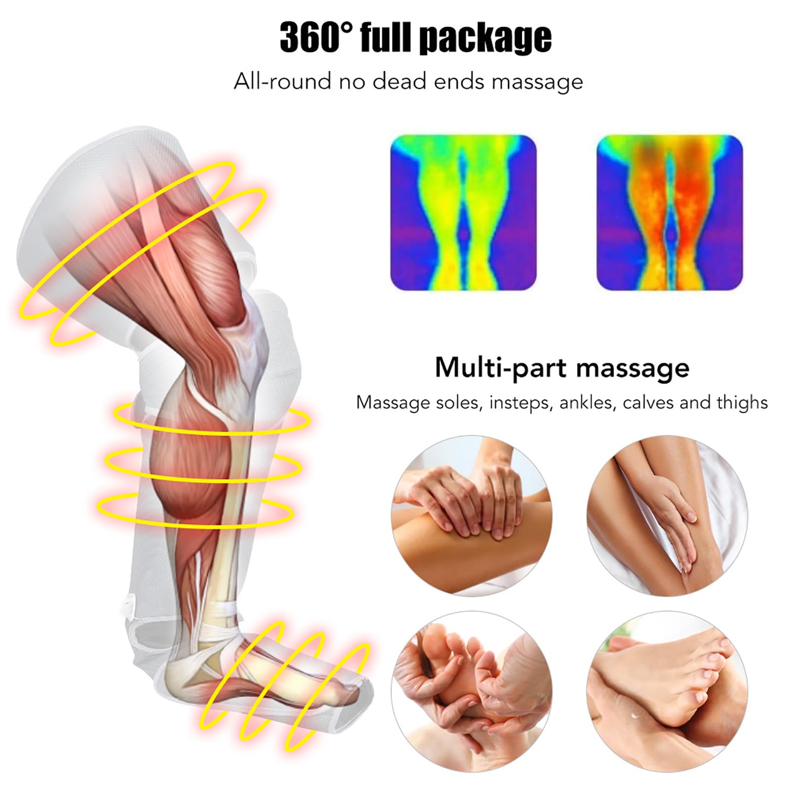 JOSBY Massaggiatore per Gambe Complete aggiornato con Calore, con 3 riscaldamenti 3 modalità 3 intensità Compressione sequenziale, massaggiatore a Compressione d'Aria, per rilassamento e Recupero