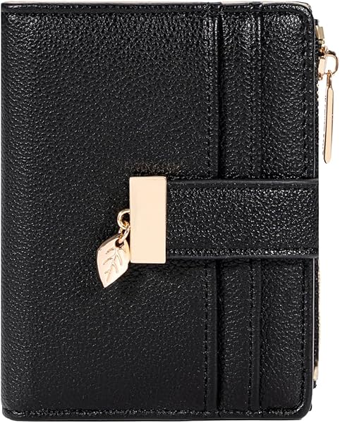 Pomelo Best Small Wallet Women Bifold Soft Leather Card Holder with ID Window Zipper Coin Pocket Wallets for Women Black