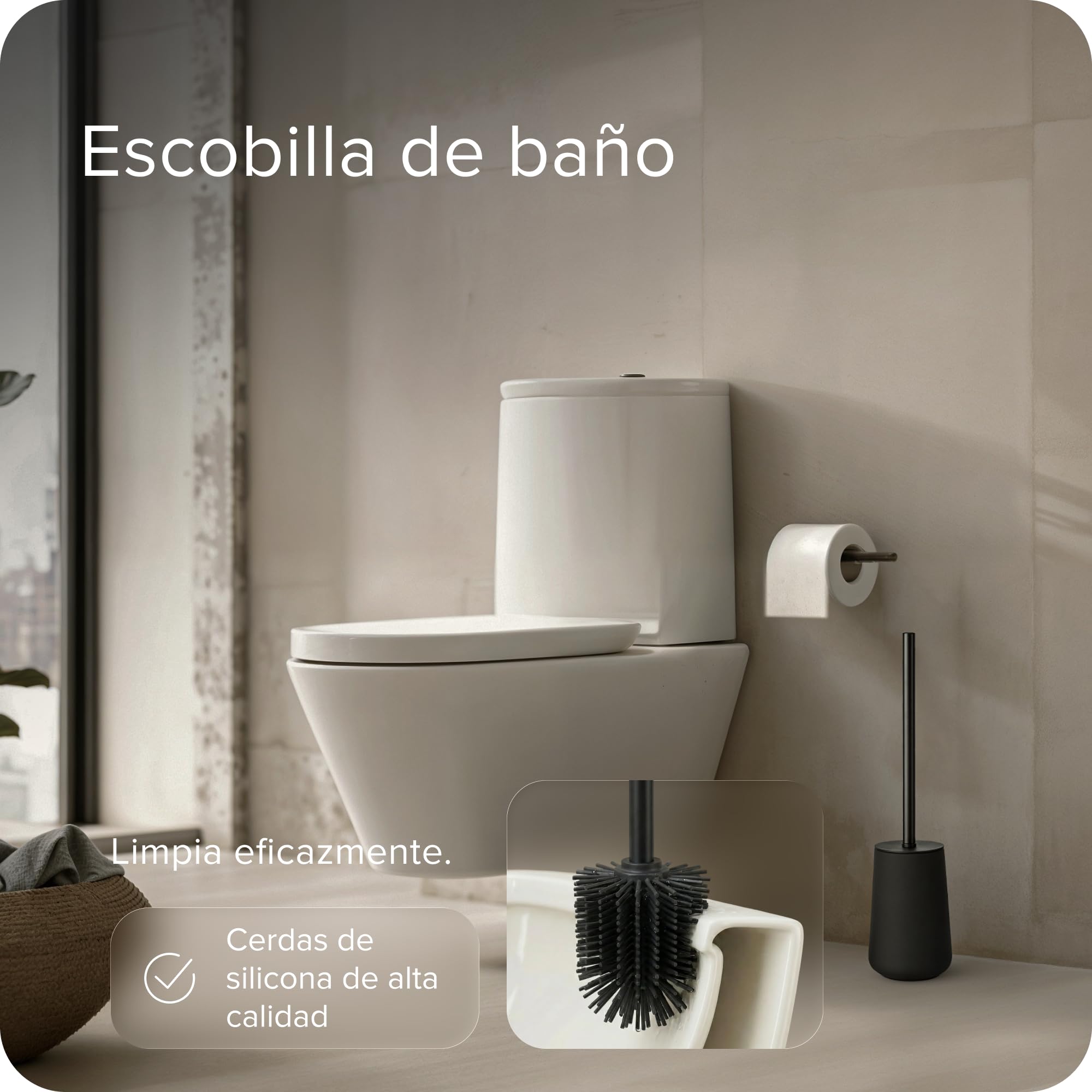 blackswedenhome. Set de Accesorios Baño - Dispensador jabon baño, 2 Vasos, Escobilla de Baño - Cerámica, Revestimiento Negro Mate, Diseño Nórdico - Decoración Baño