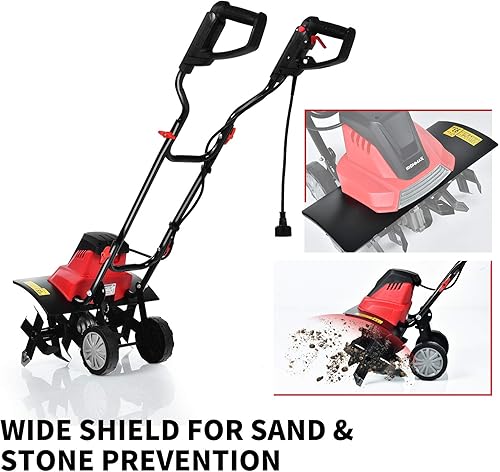 Miniatura 7 de Goplus Molinillo eléctrico y cultivador con cable de 17 pulgadas y 13.5 amperios, potentes timbradores con profundidad de lanza de 9 pulgadas, 6