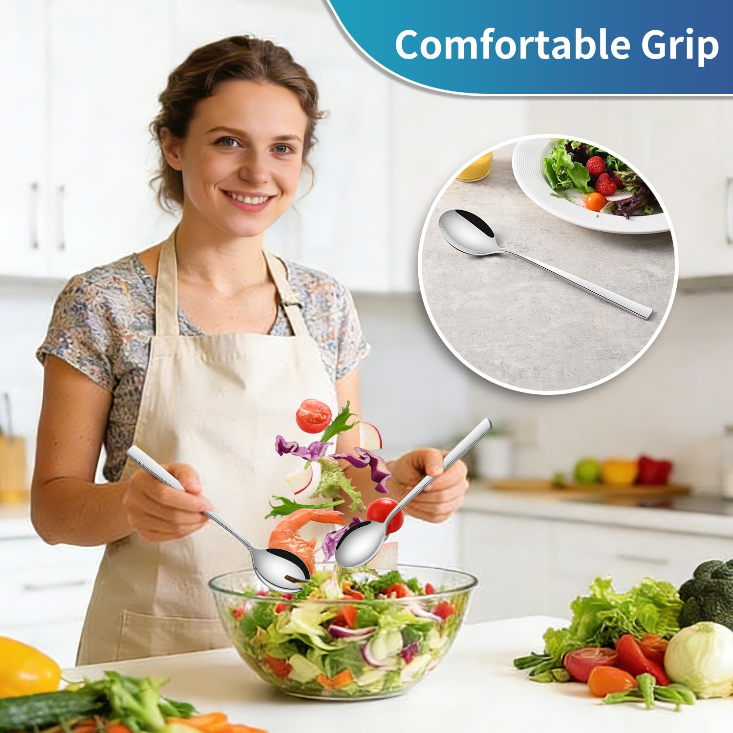 Stainless Steel Salad Servers - 2 Piece Set -4 Stainless Steel Salad Servers - 2 Piece Set -4