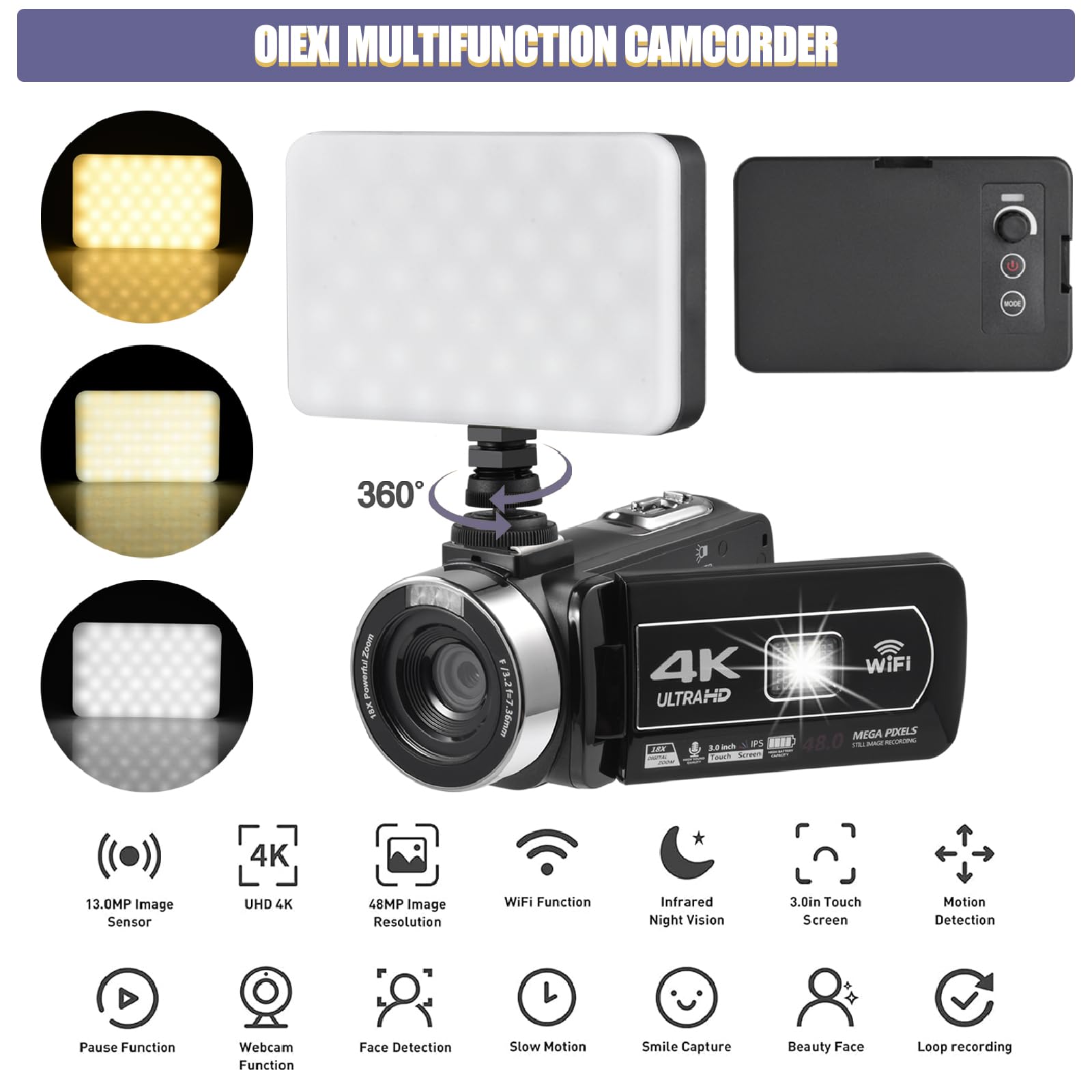 Amazon.com : OIEXI 4K Video Camera with IR Night Vision,48MP UHD