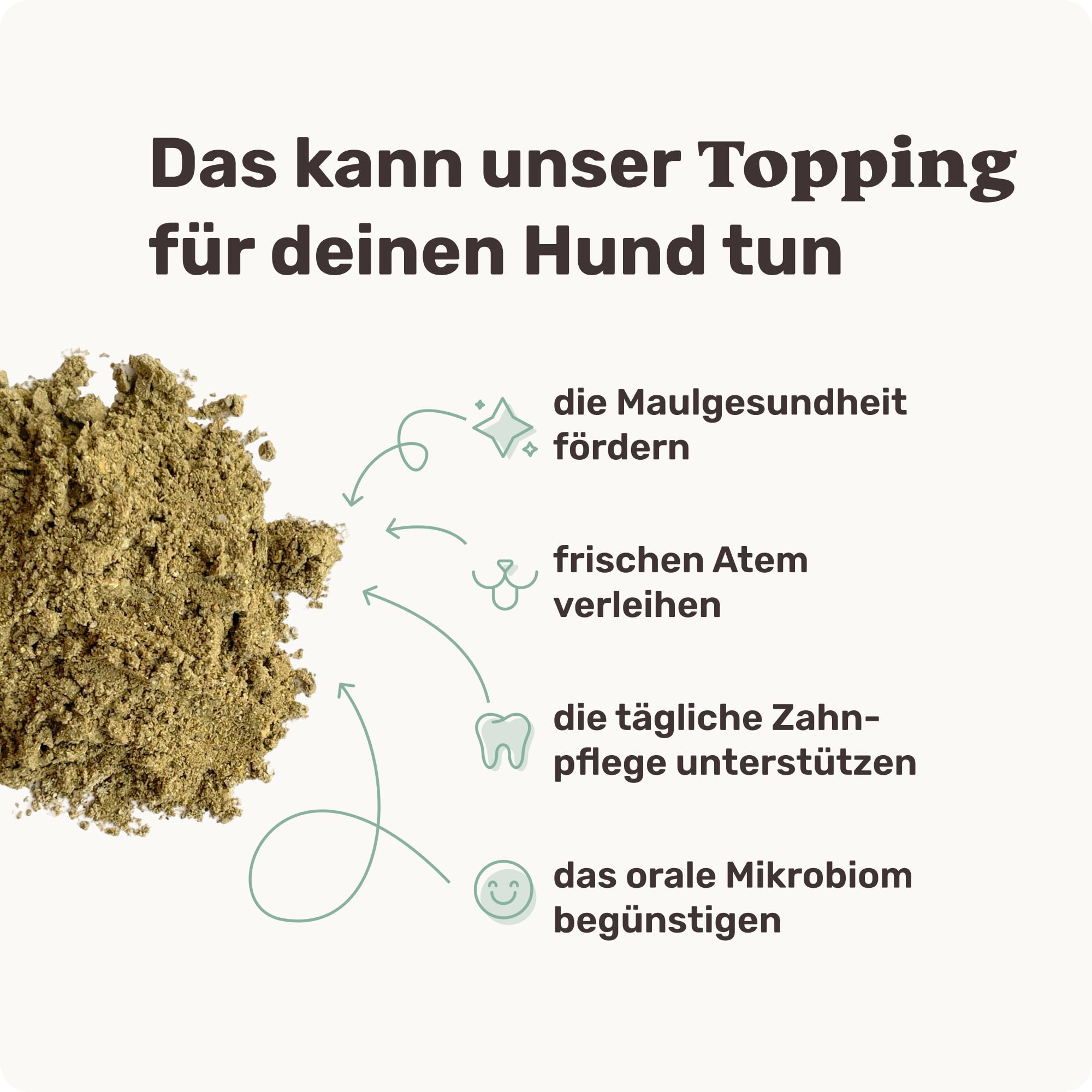 mammaly Dental Pulver für Hunde - Fresh Smile Futtertopping 150g - Reguliert Zahnstein als Zahnsteinentferner - Zahnpulver für Zahnpflege und Mundgeruch - Bis 2 Monate Reichweite inkl. Messlöffel