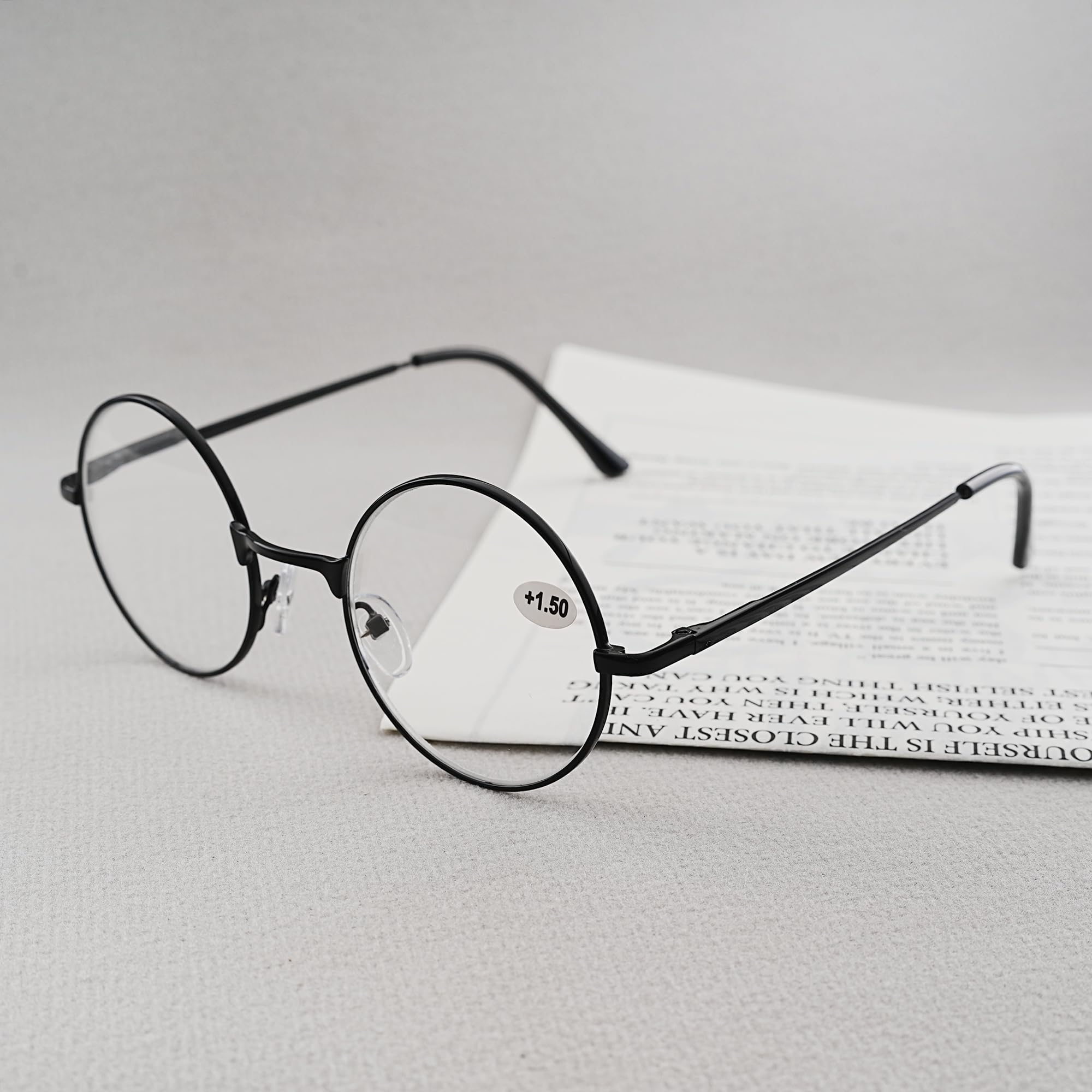 Damskie męskie okrągłe okulary do czytania Vintage metalowa ramka pasek do okularów