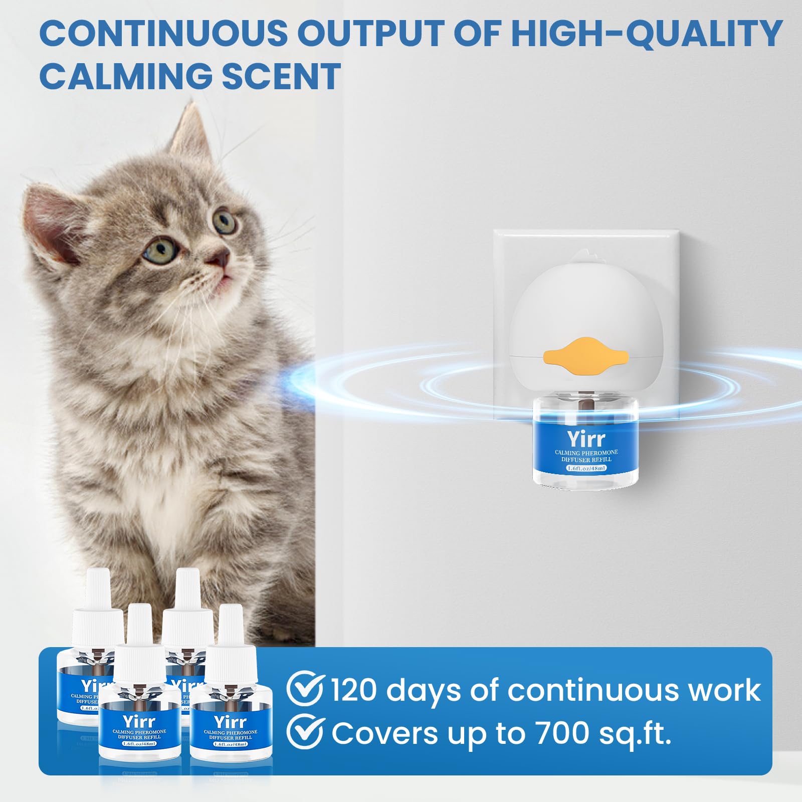 120 Tage Pheromone Katzen Beruhigung Steckdose Entspannende Naturpheromone Lindern Stress Ängste bei Katzen Reduzieren Kratzverhalten Set mit 2 Steckdosen-Diffusoren 4 Nachfüllflaschen (je 48 ml)