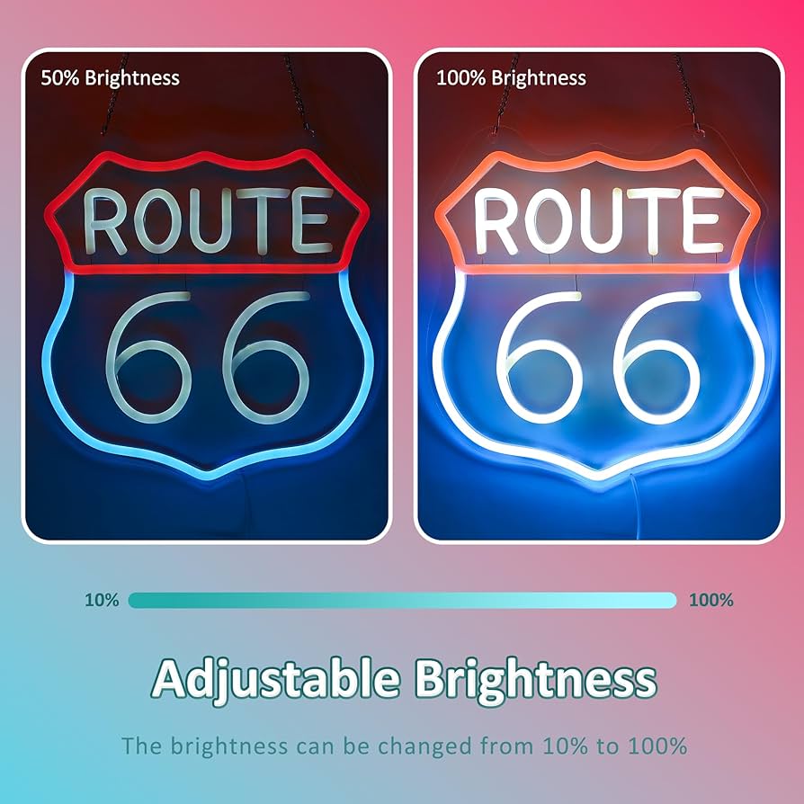 Route 66 Neon Sign Lampeez Wall Decor American Highway Main