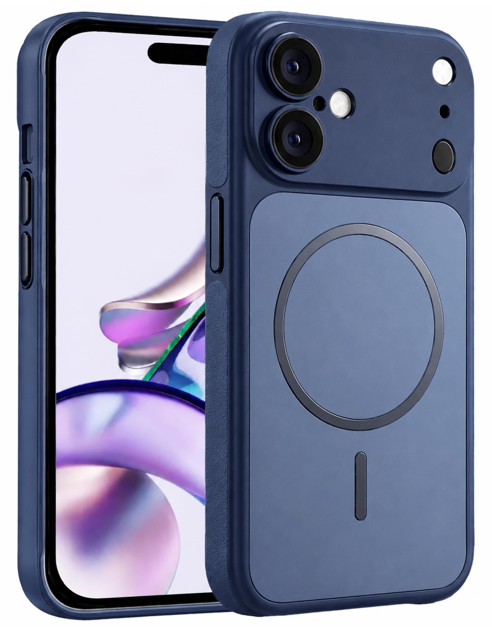 for iPhone 16 Cover Luxury Glass Matte Lens Protect Case Magnetic for Mag-Safe Wireless Charging Shockproof PC Cover for iPhone 16 Back Cover (Blue)-picture-32