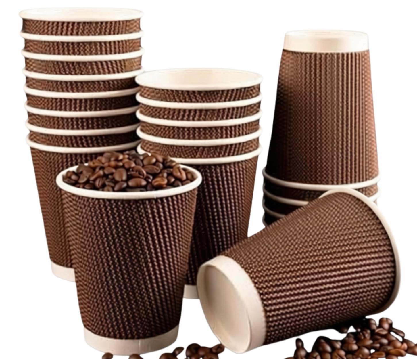 500 Pack 12oz Premium Brown Kraft Ripple Triple Wall Paper Cups – Leakproof Insulated Disposable Coffee Cups for Tea, Cappuccino & Hot Drinks Takeaway