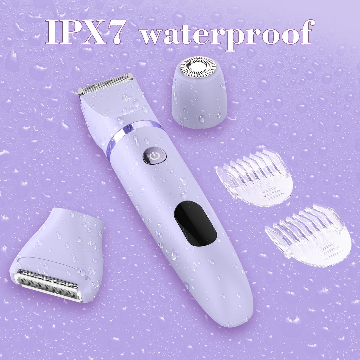 Damenrasierer für Gesicht, Achseln, Beine, Arme & Bikinizone Rasierer Elektrorasierer für Frauen Körpertrimmer Intimrasierer Bikini-Trimmer für Frauen IPX7 Wasserdicht Nass/Trocken LCD-Display Lila