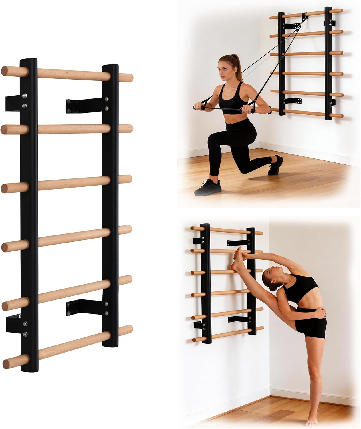 Multi-Function Half Body Swedish Wall Ladder Stall Bar – Sturdy Solid Wood & Steel Frame for Home Gym, Wall Mounted Pull Up & Climbing Bar for Full Family Strength, Stretch & Fitness Training
