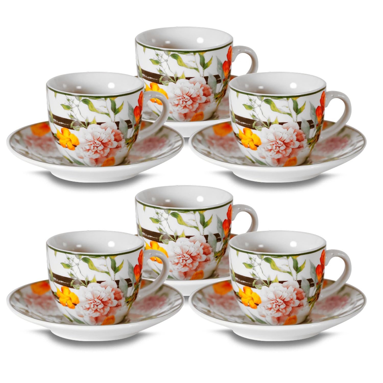 L&j Set 6 Tazzine Caffè In Porcellana Con Piattini – Colorate, Lavabili In Lavastoviglie, Per Espresso E Cappuccino