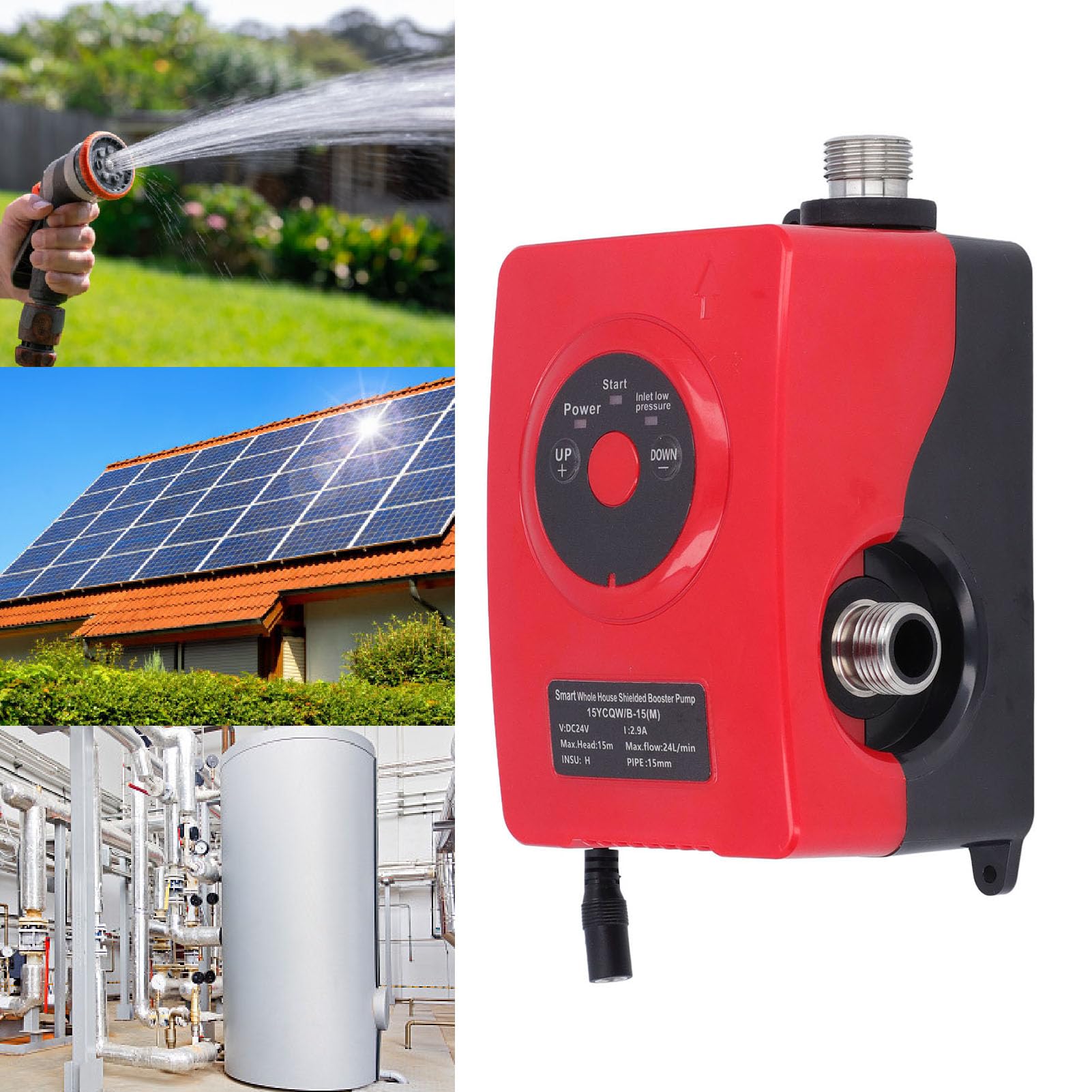 Pompa Booster per Scaldabagno 24 L/min 69 W, Pompa Booster Schermata Intelligente Pompa di Circolazione Ultra Silenziosa per L'orto