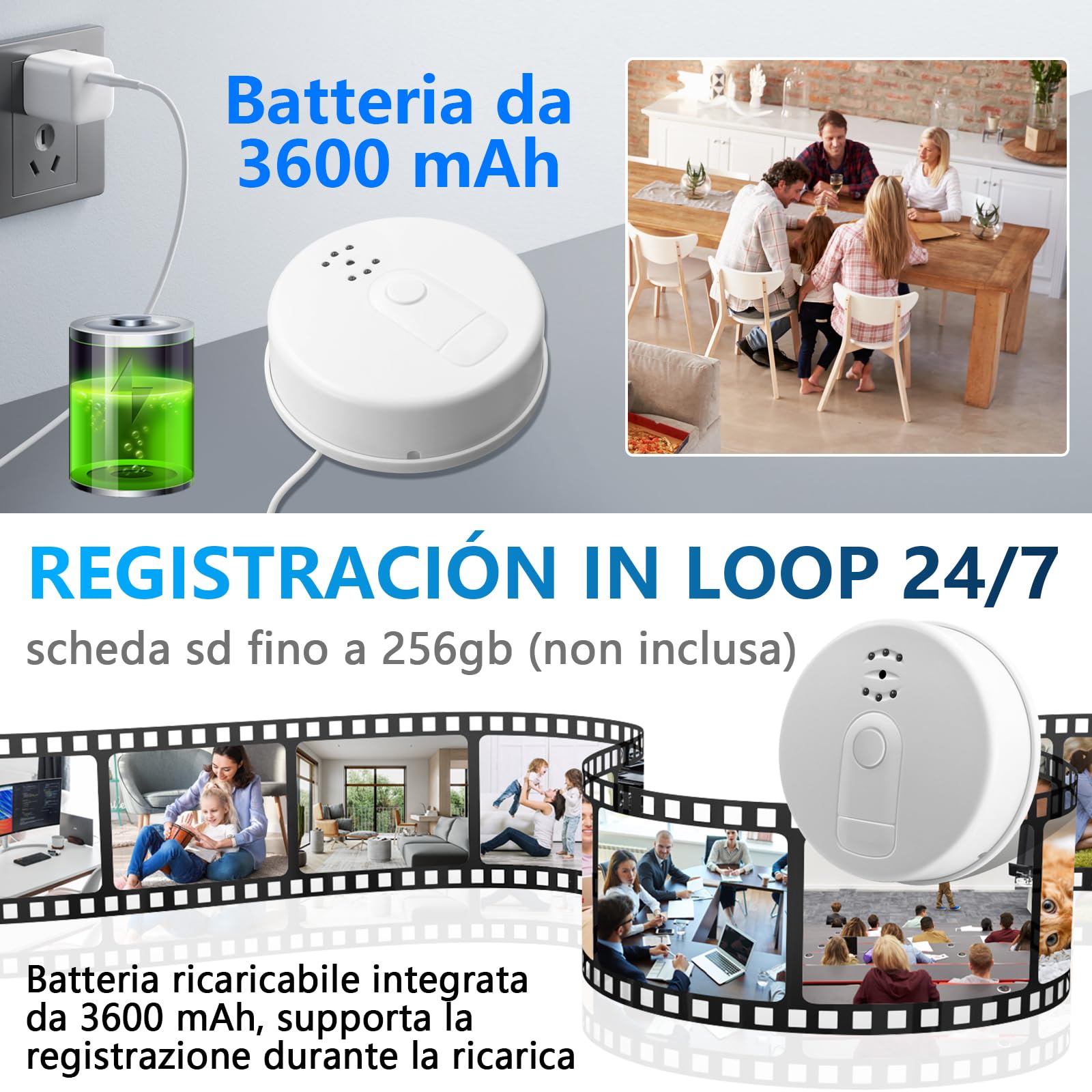 LXMIXMI Telecamera Nascosta Wi-Fi 5G, Telecamera Nascosta in un Rilevatore di Fumo, Telecamera Spia Wi-Fi HD 1080P con Visione Notturna, Rilevamento del Movimento e Registrazione in Loop