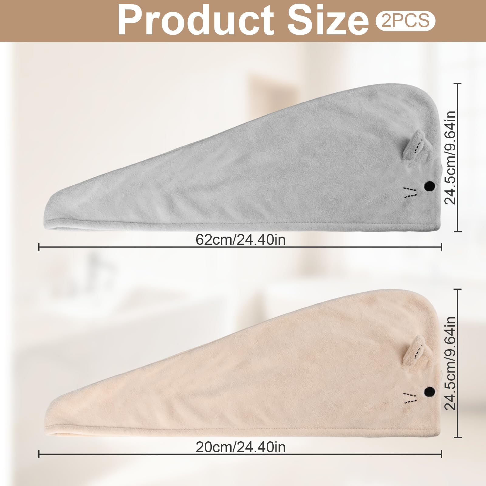 2 Pezzi Asciugamano per Capelli In Microfibra, Asciugamani da Doccia con BottoniCuffia per Capelli Secchi Super Assorbente,Asciugamani in Microfibra, Morbidi e confortevoli