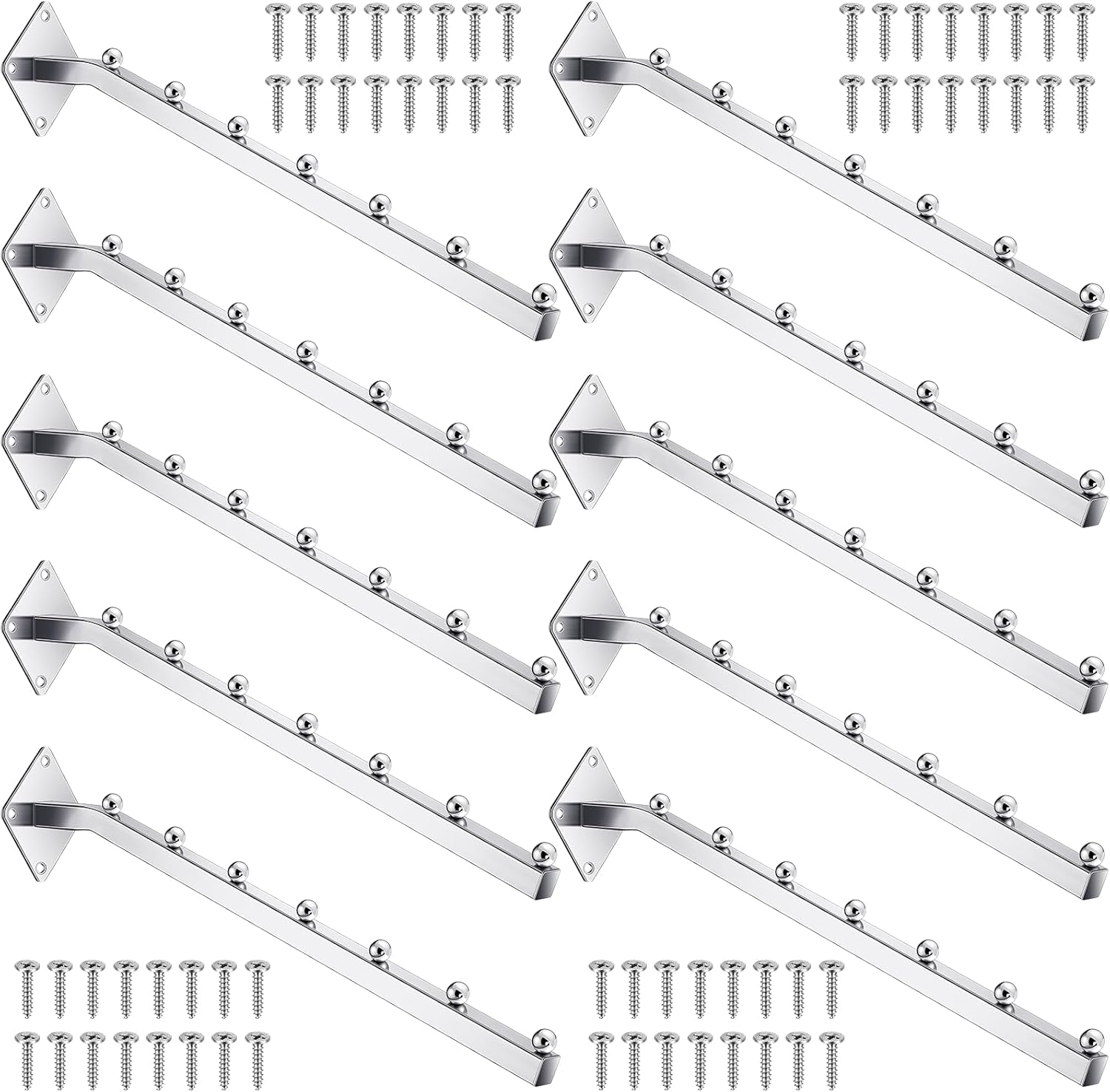 Vesici 10 Pcs 18 Inch 7 Ball Waterfall Hook for Wall Mount Heavy Duty Clothes Hanger Rack Wall Mounted Coat Hooks for Bathroom, Bedroom, Laundry Room Clothing Display