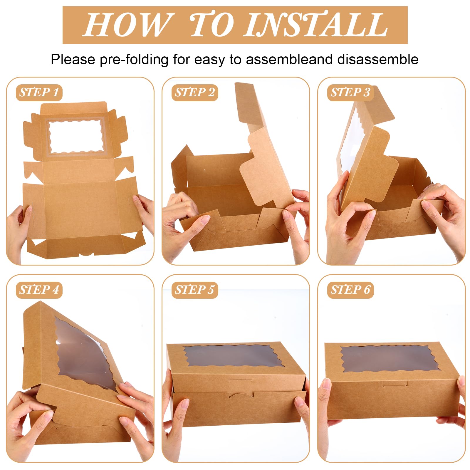 TaoBary 100 cajas de galletas de 8 pulgadas, cajas de panadería de 8 x 6 x 2.5 pulgadas, caja de papel desplegable automática con 2 ventanas de estilo para galletas, cajas de dulces para chocolate,