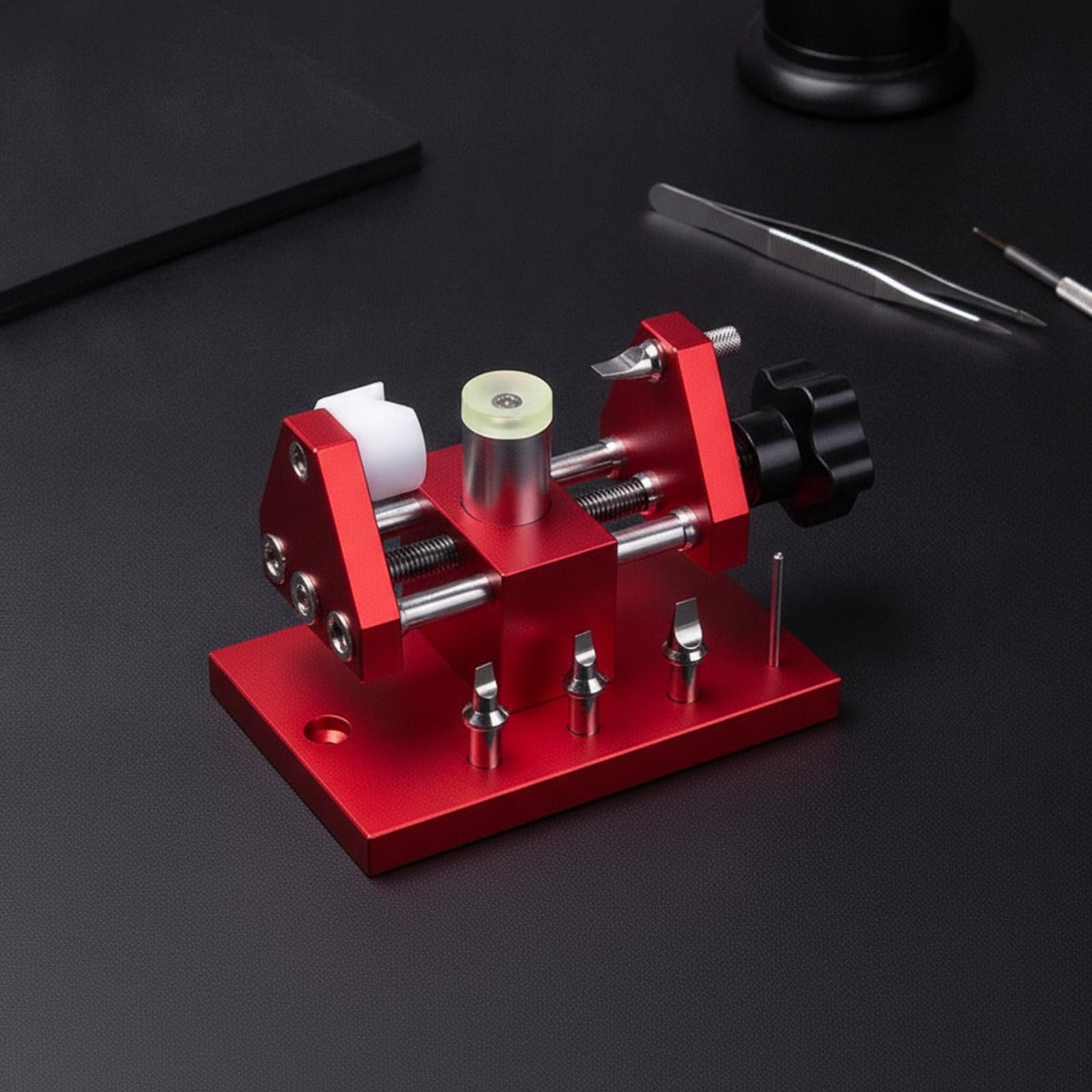 Apricasse Orologi Apricasse Dispositivo Fissaggio Strumento Riparazione Morsa Regolabile con Base in Metallo Anodizzato Adatto per Orologiai Laboratorio Banco di Riparazione