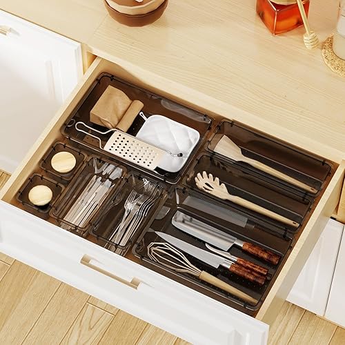 Miniatura 7 de WOWBOX Juego de 32 organizadores de cajones de plástico transparente, 4 tamaños, organizador de cajones de escritorio y contenedores de