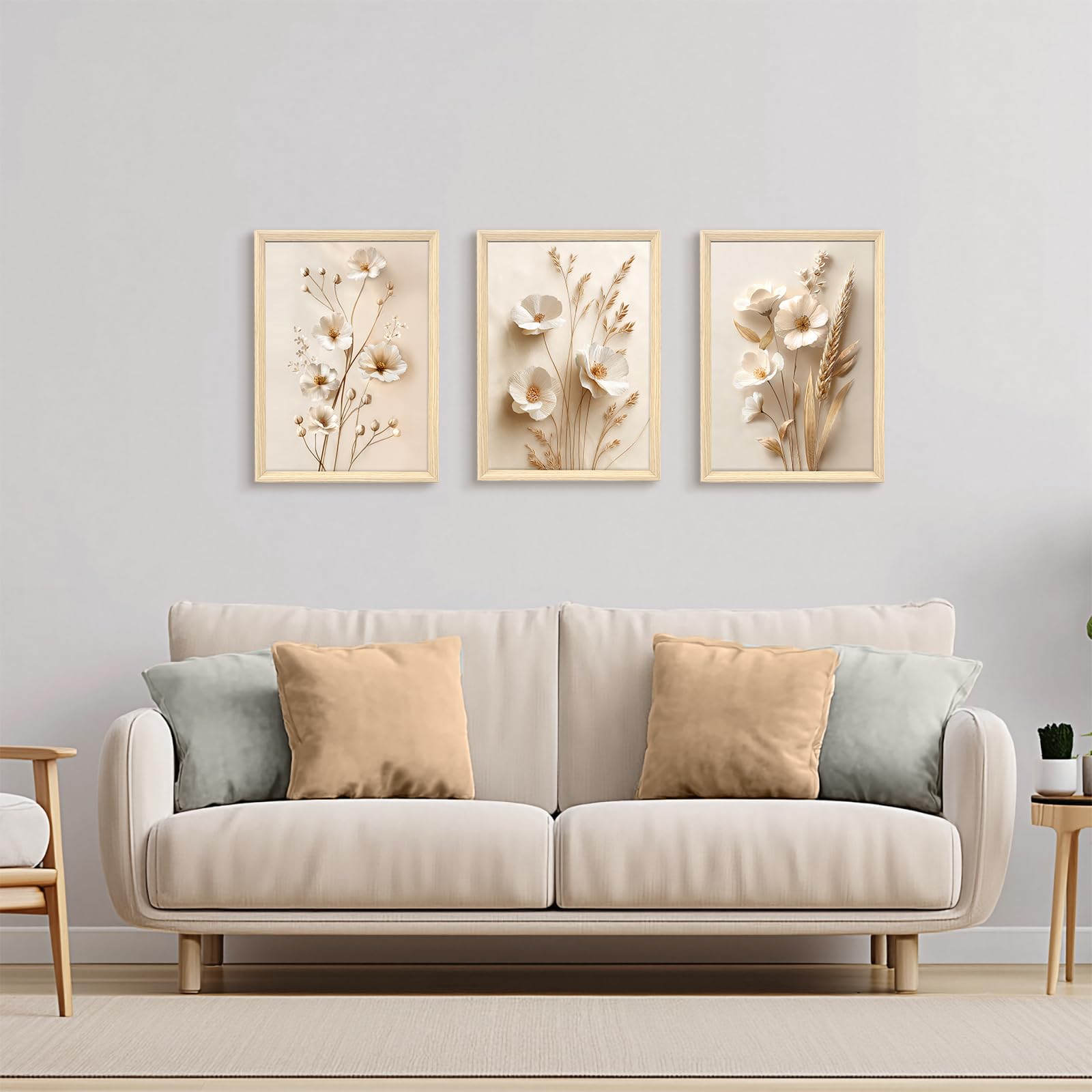 3 Pcs Wooden Framed Canvas Wall Art Set Bohemian Sage Green Canvas Prints Poster Geometric Line Beige Green Pictures for Living Room Bedroom Dinning Room Hallway Stairs Wall Decor 30x40cm x3pcs — view 441