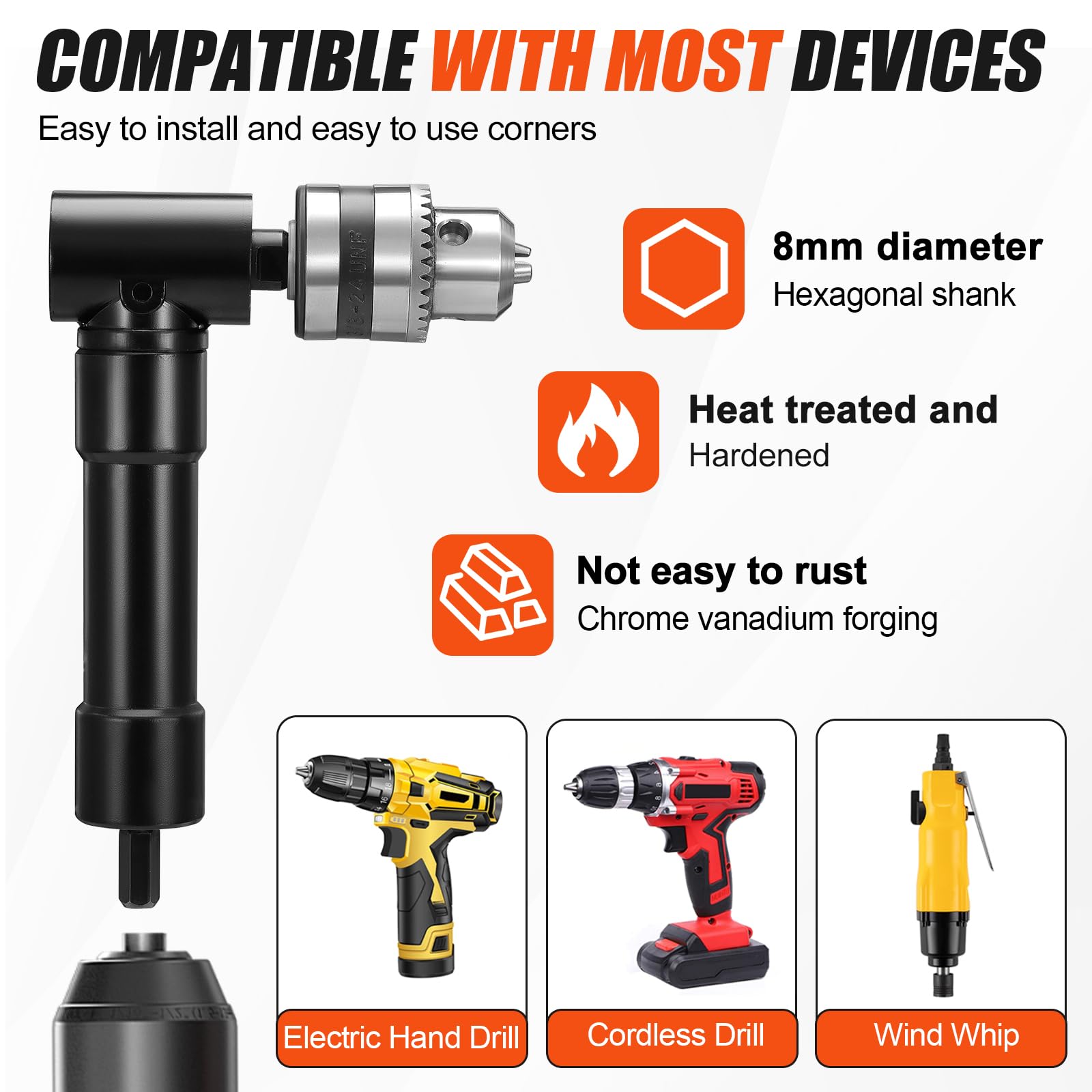 Faankiton 90°Right Angle Drill Attachment 1-10mm Chuck, Right Angle Bend Extension Keyless Chuck Converter Adapter - Image 4