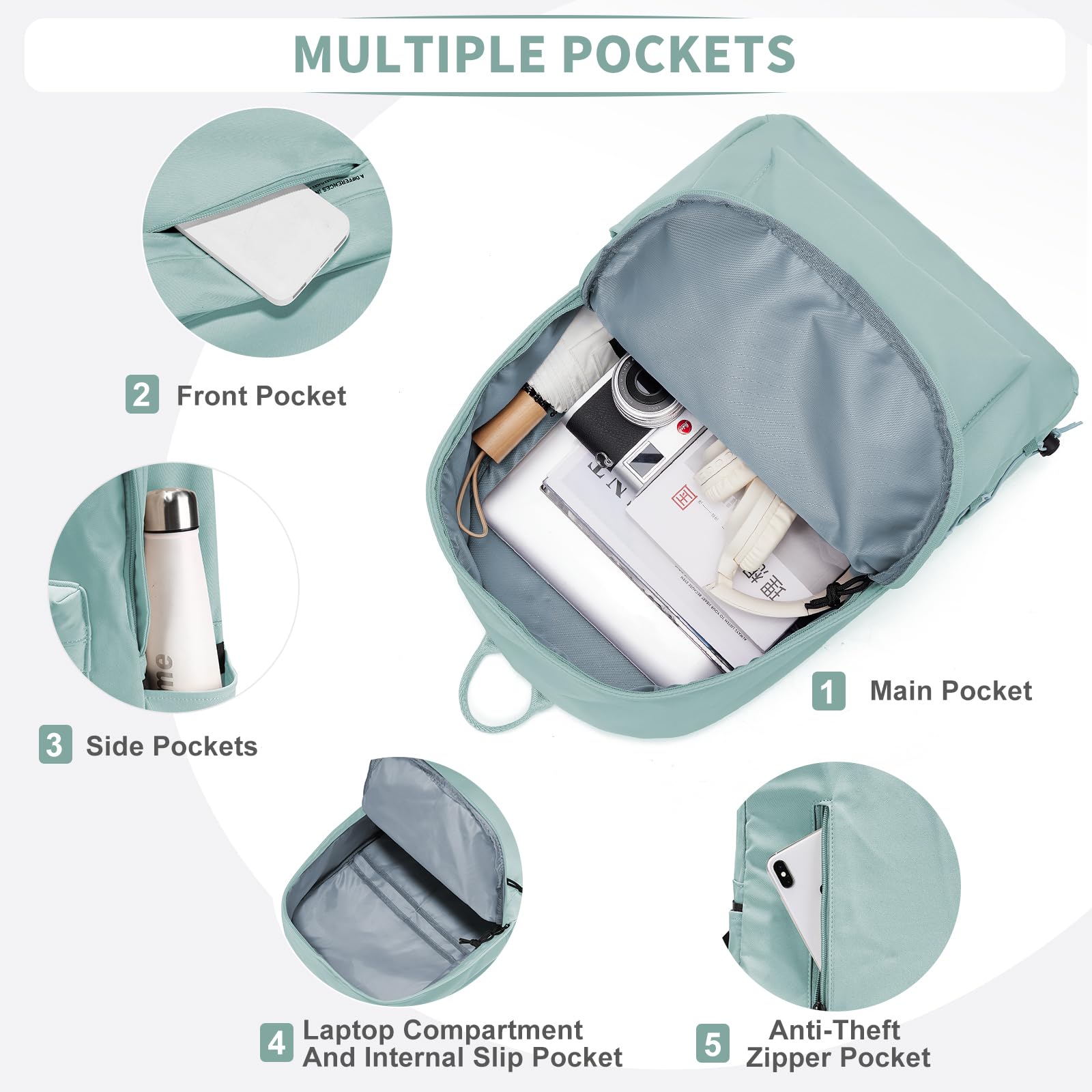 HYC00 Zaino Scuola Superiore Ragazza Ragazzo Zaini Scuola Media Zainetto Donna Università Casual Daypack Zaini Scolastici Leggero 14 Pollici Laptop Bag per Viaggi Lavoro School Backpack for Girls