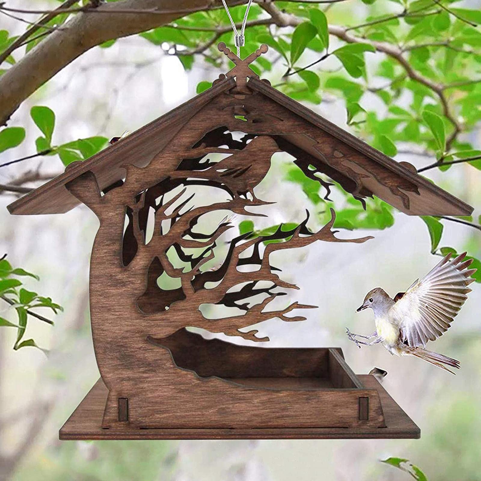 Nido for Uccelli ， Casetta for Uccelli Habitat appollaiato Tasca, Mangiatoia for Uccelli in Legno Massiccio, Giardino Decorativo Appeso con Tetto, Uccelli Resistente alle Intemperie Altalena Giocattol
