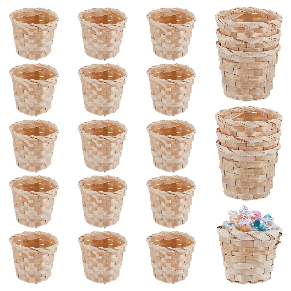20 mini cestini in bambù intrecciato, 60 ~ 94 x 75 mm, piccoli cestini rotondi naturali per Pasqua, vuoti, organizer da scrivania per gioielli, casa, ufficio, feste, bomboniere, regalo