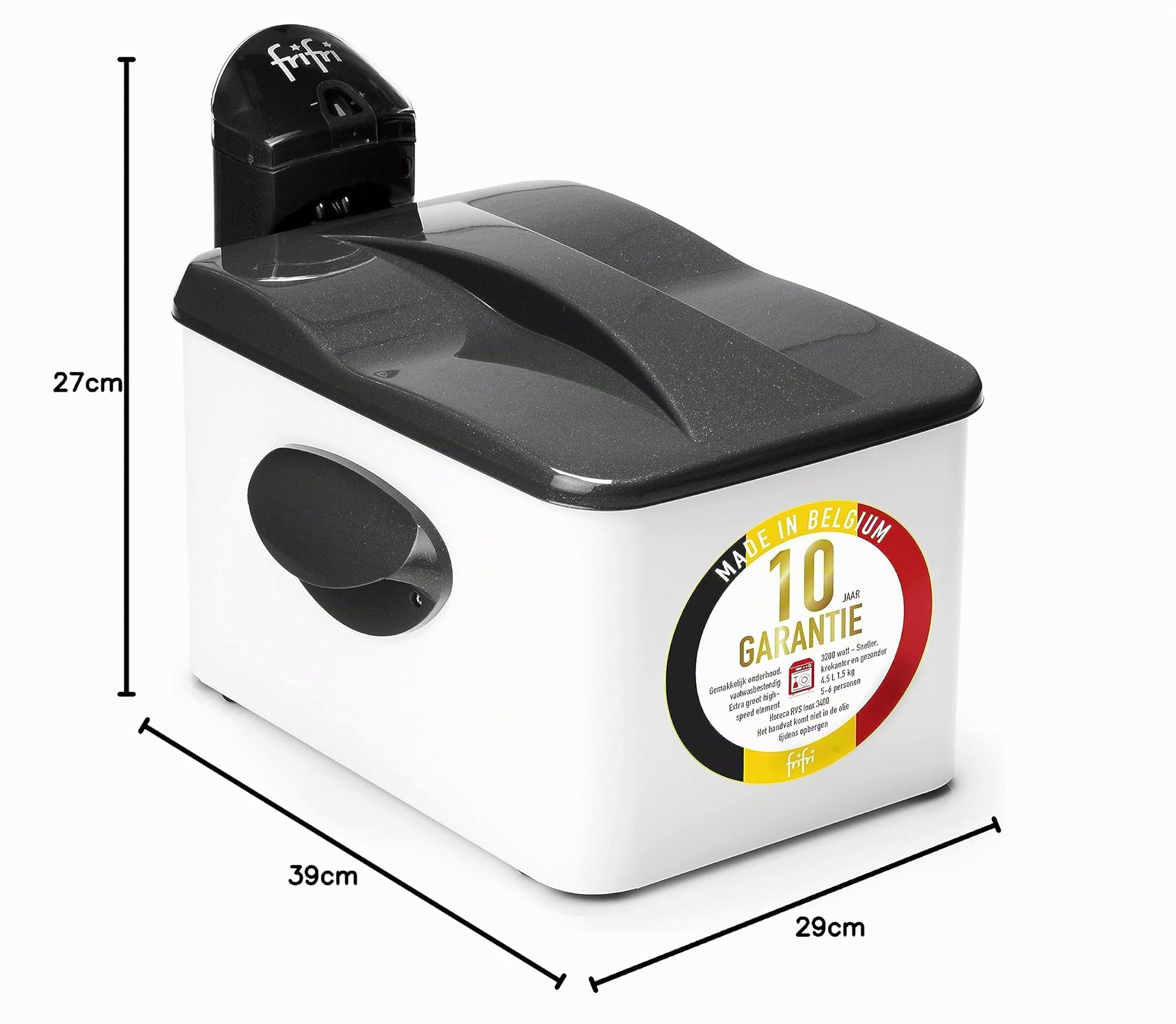 frifri Friteuse Expert 4,5L 3200W - Design Rectangulaire, Couvercle, Technologie Zone Froide, Tête Chauffe Brevetée - Nettoyage Facile - Blanc Métal