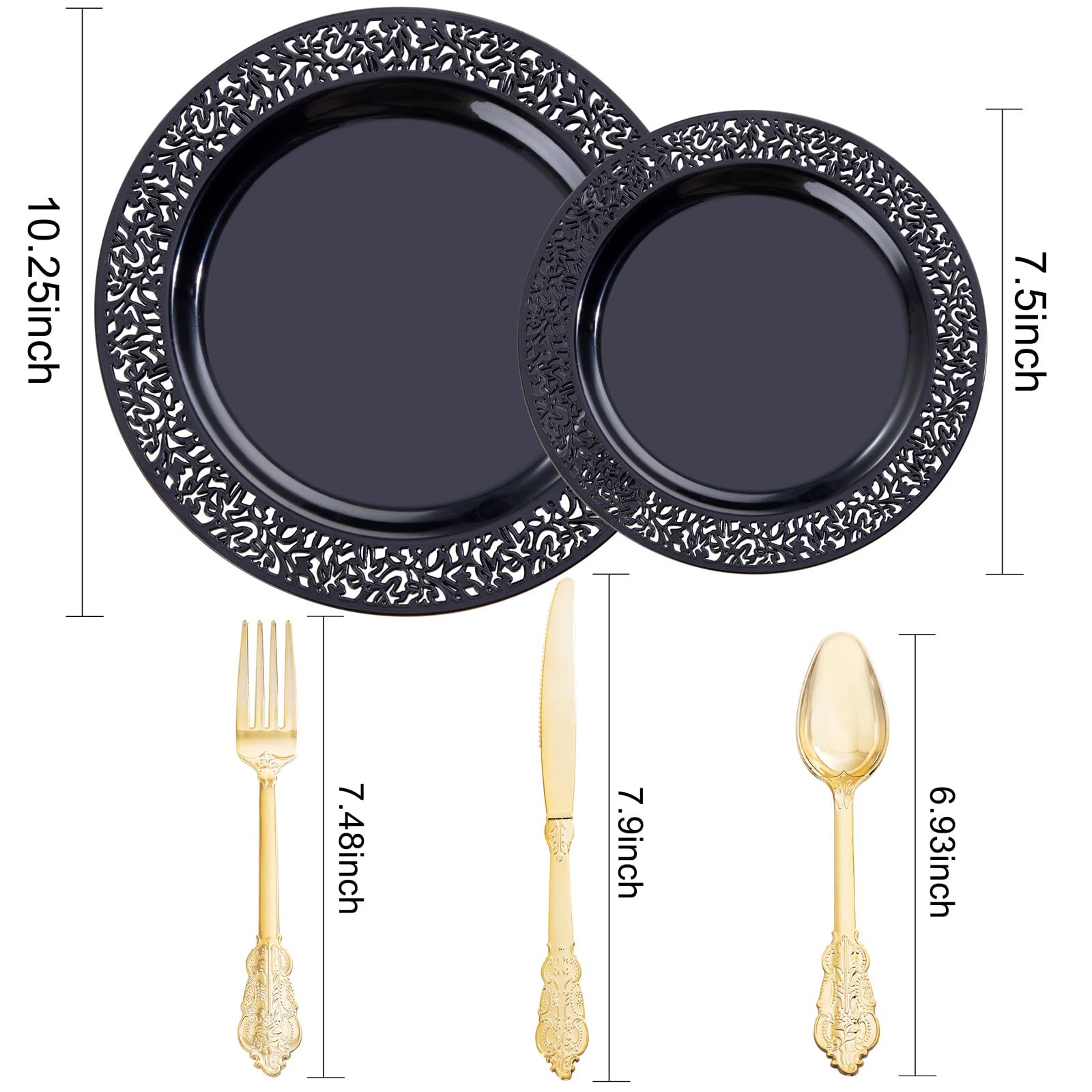 Black & Gold Disposable Plates - Party Supplies -2