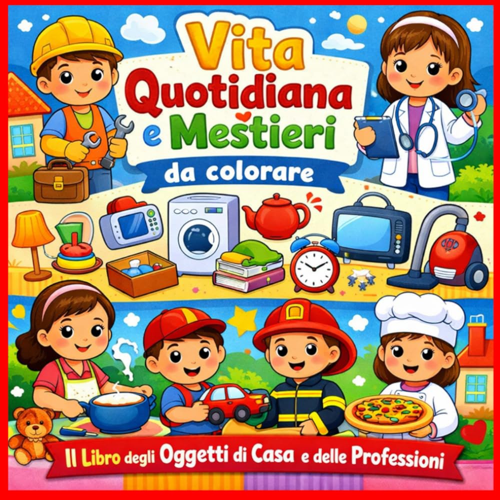 Vita Quotidiana e Mestieri da colorare: Il Libro degli Oggetti di Casa e delle Professioni: Album da colorare per bambini con Pompieri, Sport e Strumenti Musicali