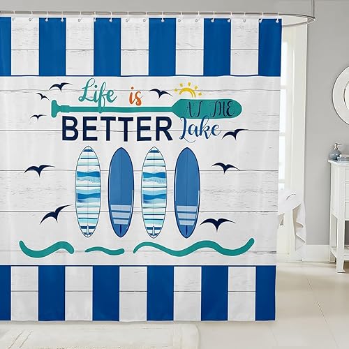 Erosebridal Cortina de ducha náutica para niños y niñas, juego de cortinas de ducha de baño azul y blanco océano 72 x 72 pulgadas, cortina de ducha