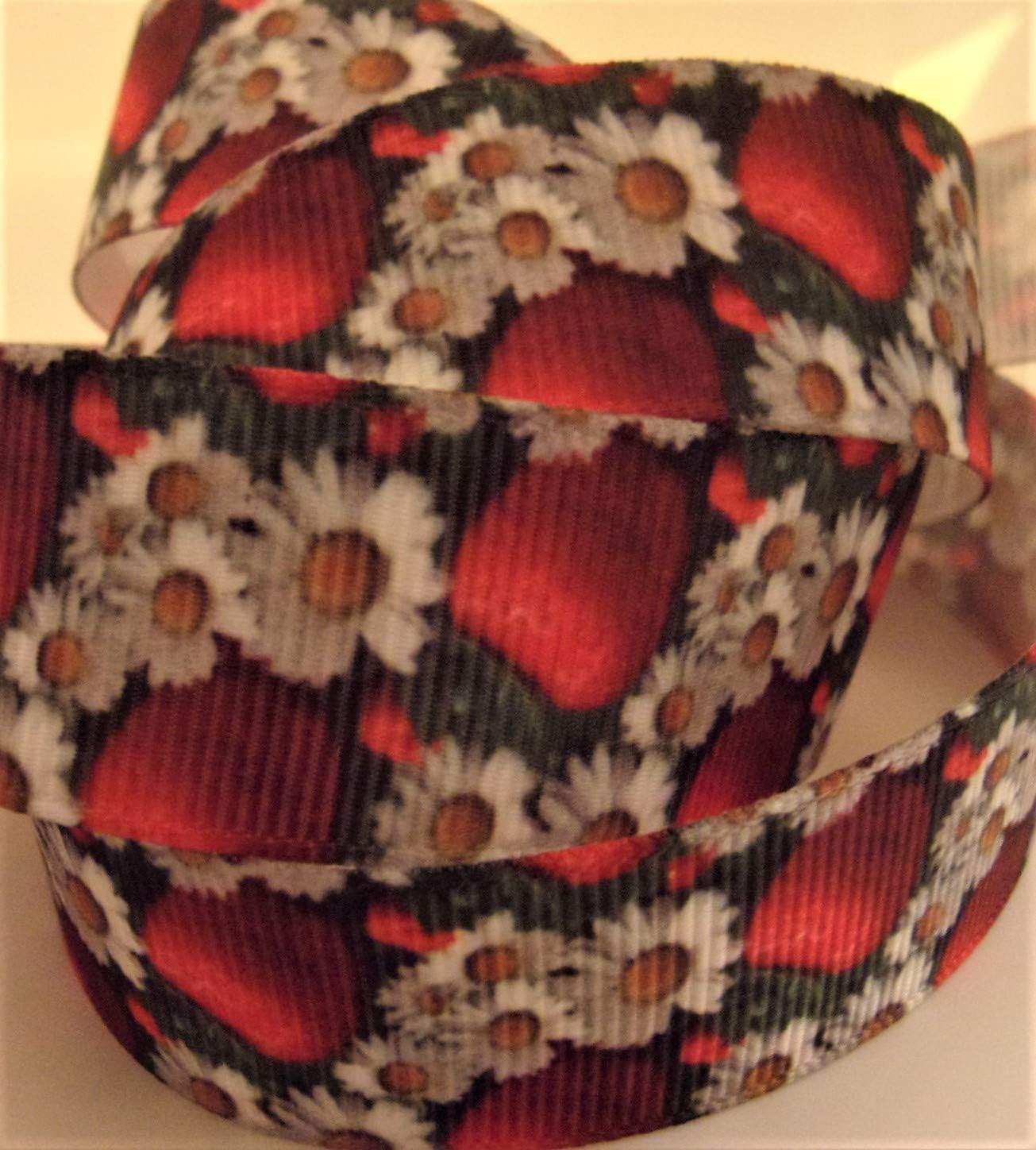Grosgrain Ribbon Strawberry and Daisy Print - 7/8 Wide, 10 Yards - for Hair Bows, Decorating and Crafts!