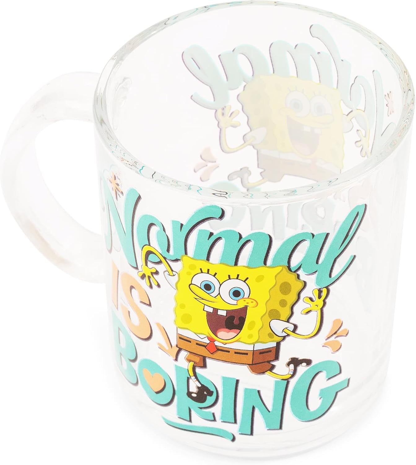 Silver Buffalo SpongeBob SquarePants “Normal is Boring” Glass Coffee Mug, 17.5 Ounces - Image 3