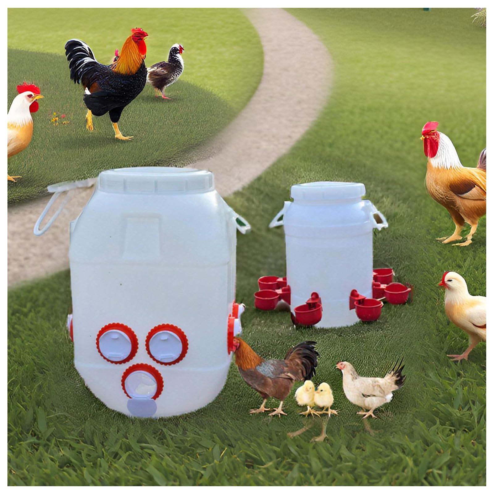 Alimentador de 40-50kg y Bebedero Automatico 10 litros para Gallinas Aves de Corral Plástico Grande Comedero y Bebedero Sin Desperdicio para Pollos Patos Pollitos(Color:Blanco)