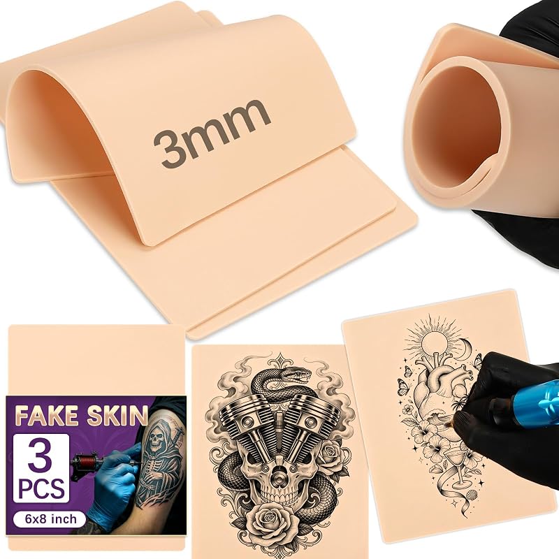 VelvetAura Pele sintética dupla face para prática de tatuagem, 3 unidades, 3 mm, 20,32 cm x 15,24 cm