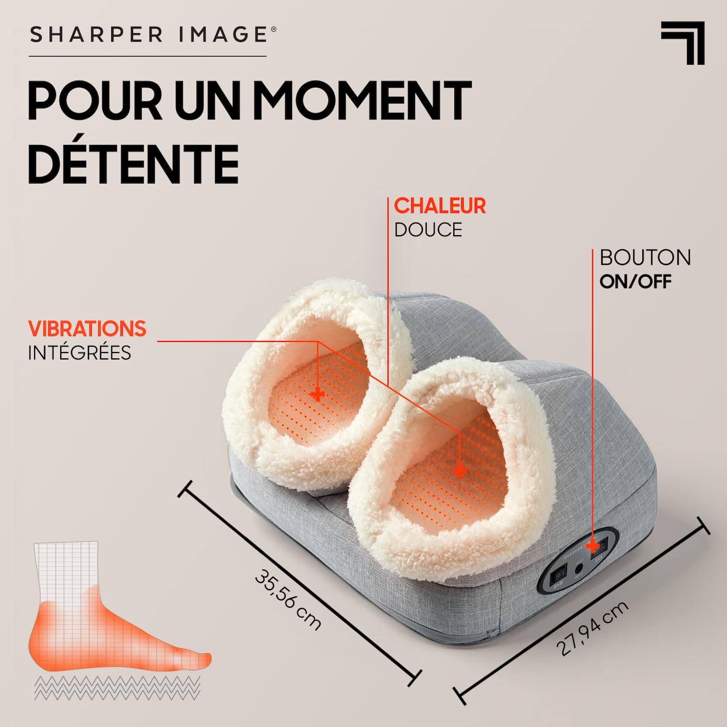 SHARPER IMAGE - Masseur de Pieds Vibrant Et Chauffant - Chauffe-Pieds électrique - Massage Et Relaxation - Massage Voute Plantaire - Pour Toutes Les Tailles - Cadeau Femme - Cadeau Homme