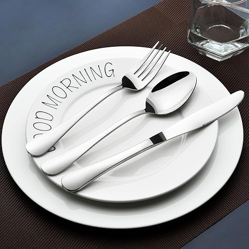 Miniatura 8 de Acnusik Servicios de cubiertos de acero inoxidable para 8 cubiertos de utensilios incluyendo cuchillo juego de cubiertos de 40 piezas color plateado
