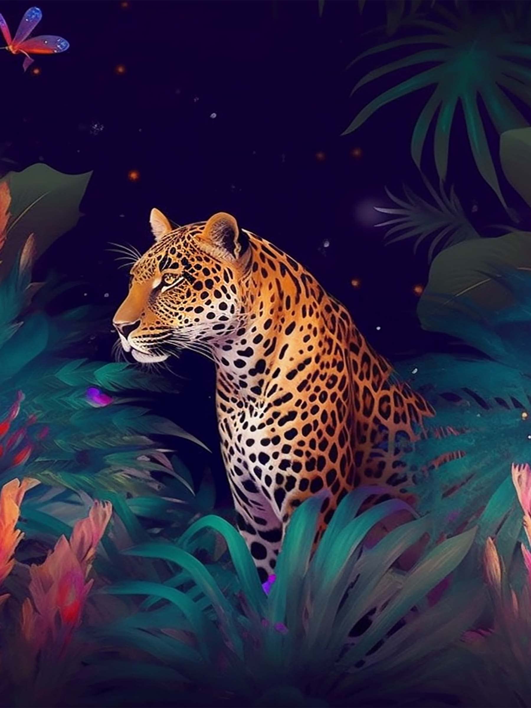 Ginfonr 5D Diamond Painting Leopardo E Farfalla – Kit Completo Con Tela 30x40 Cm, Diamanti Rotondi, Penna E Vassoio - 2