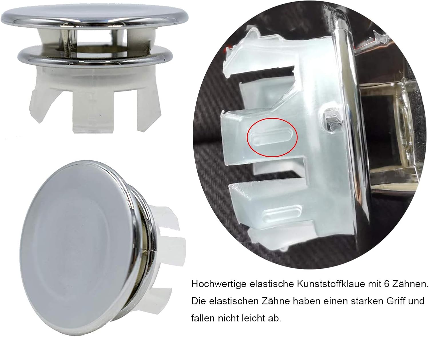 Onous Pack of 6 Sink Overflow Bezel Plug Chrome Bathroom Rosette Faucet Overflow Cover Plastic