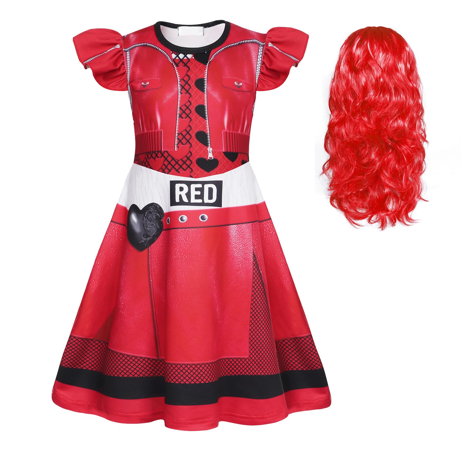 Berich Princess Costume Red Dress for Girls Dress up with Wig Kids Halloween Christmas Role Play Outfits World Book Day Princess Red Costume 3-4 Years,110