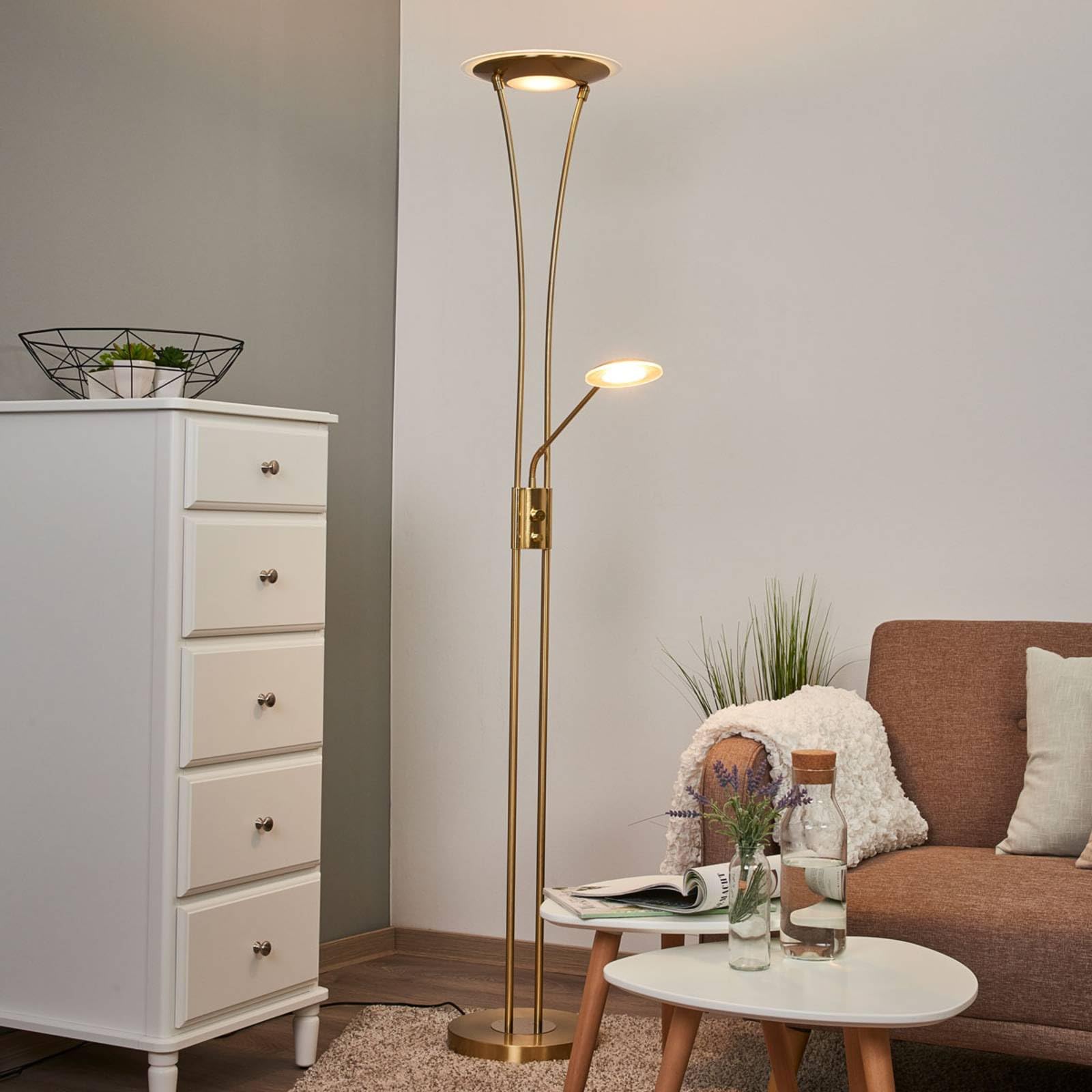 Qazqa Berdien Fl Lampada Da Terra LED Dimmerabile Con Dimmer Incluso, Acciaio Moderno, 1 Luce 6W, IP20, Per Soggiorno