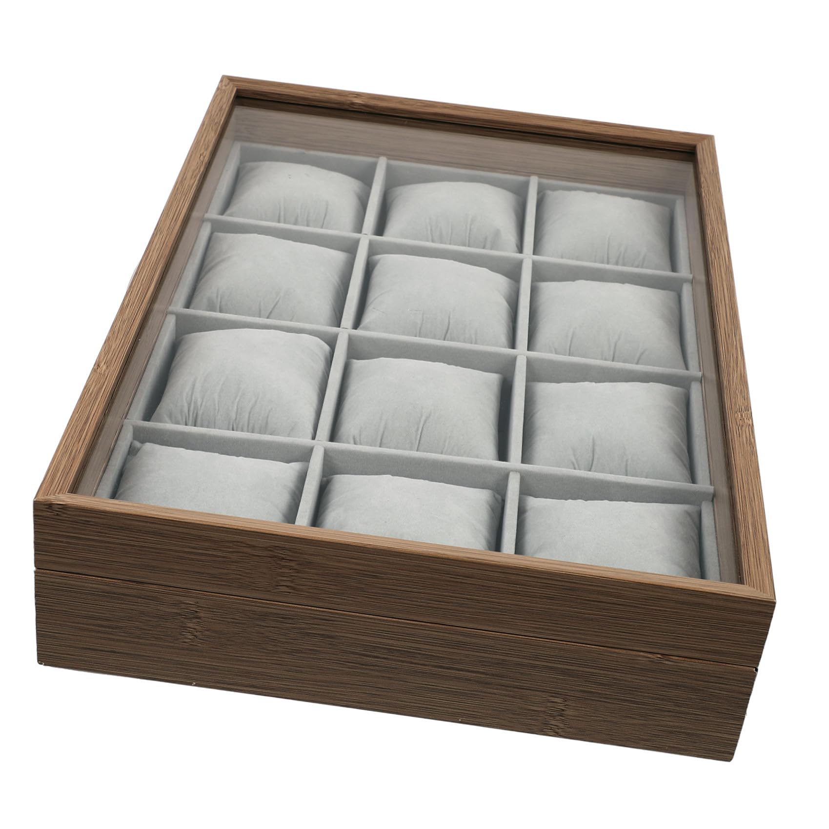 TEHAUX Organizer Custodia Elegante in Legno con 12 Scomparti Grandi con 12 Cuscini Morbidi Rimovibili per Orologi e Gioielli per Uso Personale e Decorazione Casa