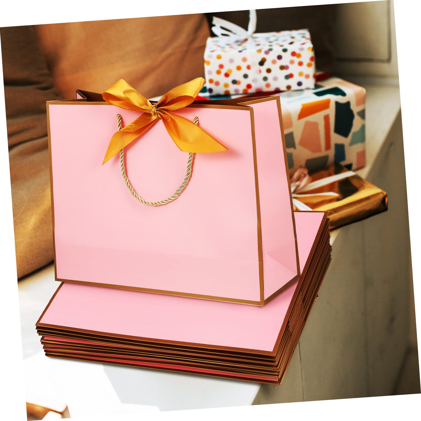 COLLBATH 10 Bolsas Decoradas Con Lazo Y Asas Bolsas De Papel De Gran Capacidad Para De Fiesta Para Envío