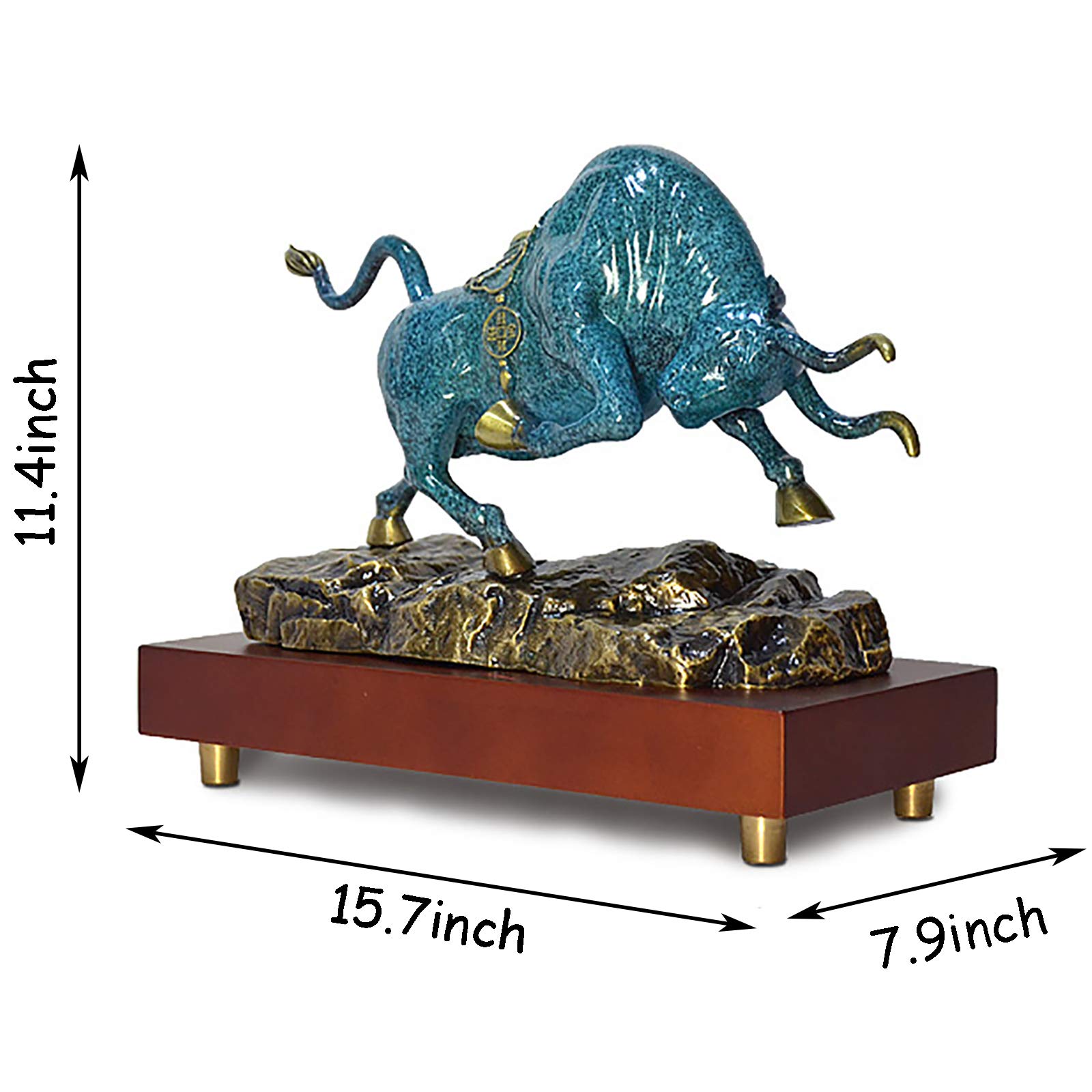Feng Shui Suerte Animal Estatua Y Escultura Colección Regalo Toro Feroz Estatua Decoraciones Toro,Wall Street Toro Arte Decoración,Latón Muñeca Estatua-Bronce c 15.7 años