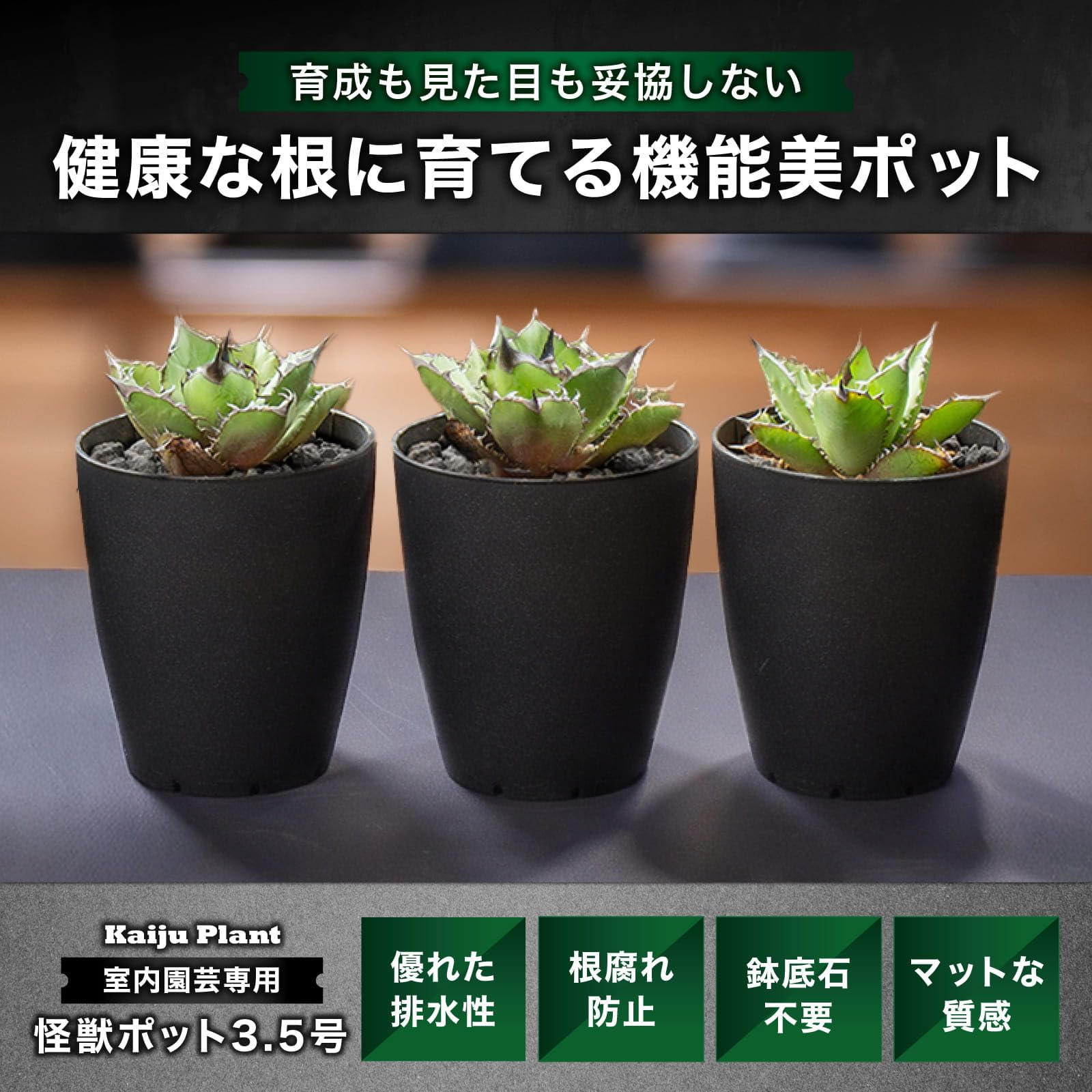 アガベ 鉢 ポット 植木鉢 Amazon.co.jp: Kaiju Plant 怪獣ポットEco 3.5 スリット鉢3.5号 麦わら