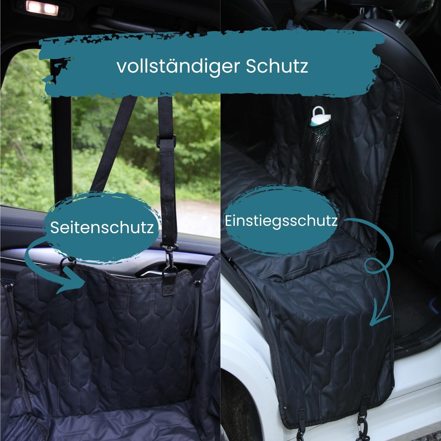 Hundedecke Auto Rückbank - Autoschondecke Hund Rücksitz in edler Lederoptik- ISOFIX-kompatibel, rutschfest, wasserabweisend und pflegeleicht - Universalgröße