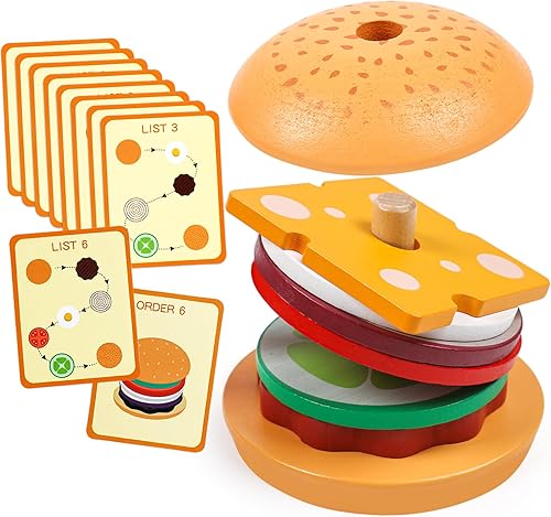 Kizh Juguete apilable de madera para clasificar hamburguesas para niños pequeños, juguetes educativos Montessori de motricidad fina para niños y
